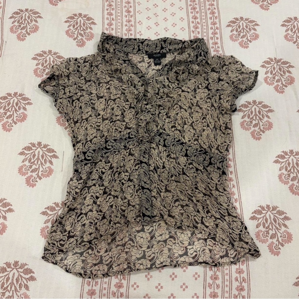 Tan Floral Mesh Blouse